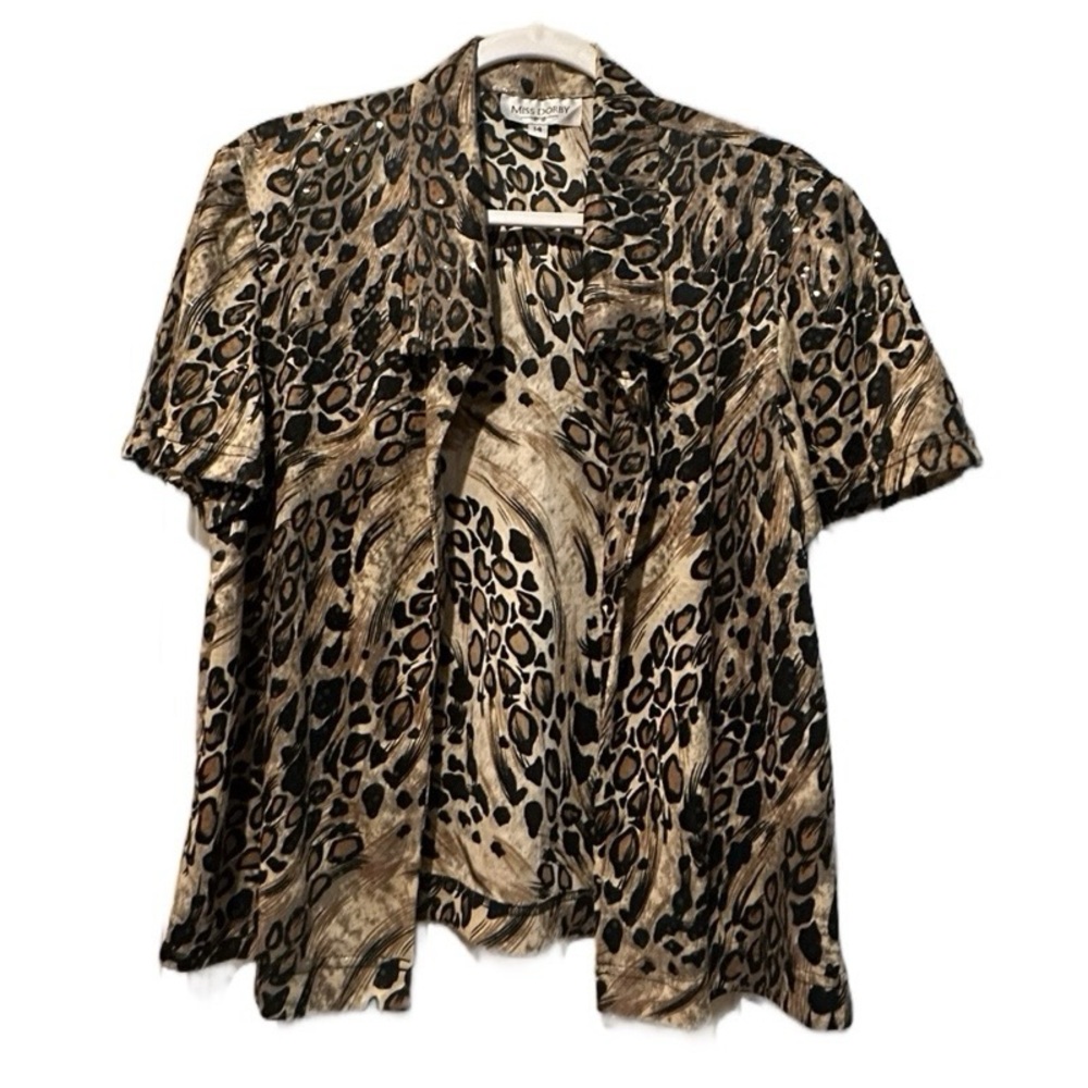 Miss Dorby Vintage Animal Print Open Front Blazer Jacket Top Size‎ 14